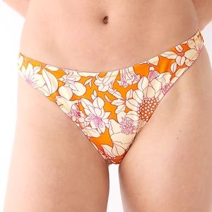 J.Crew floral cheeky mid rise high cut leg bikini bottoms, small, orange